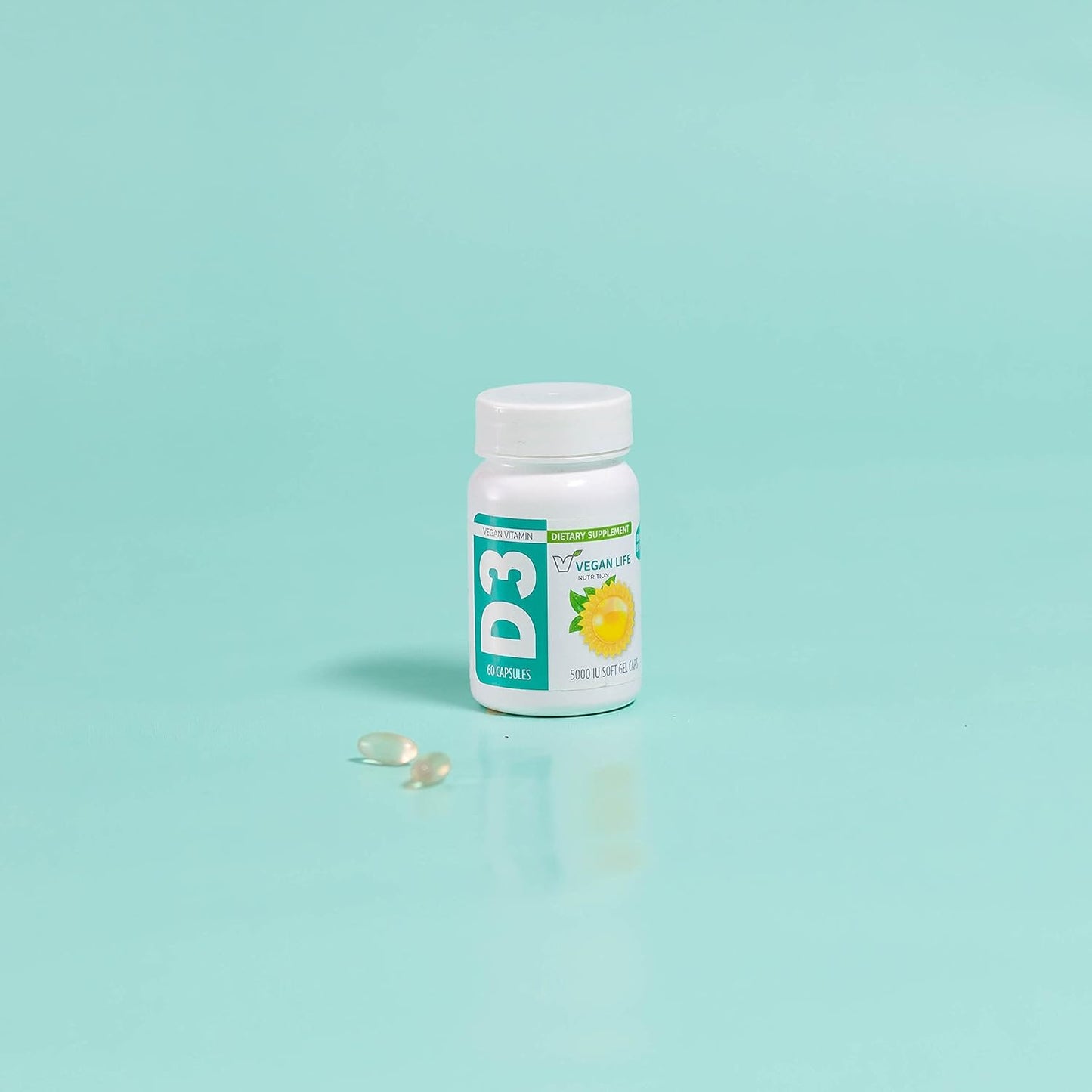 Vitamin D3 5000 IU Vegan Capsules - Gluten-free, Non-GMO - 60 Softgels - görsel 1