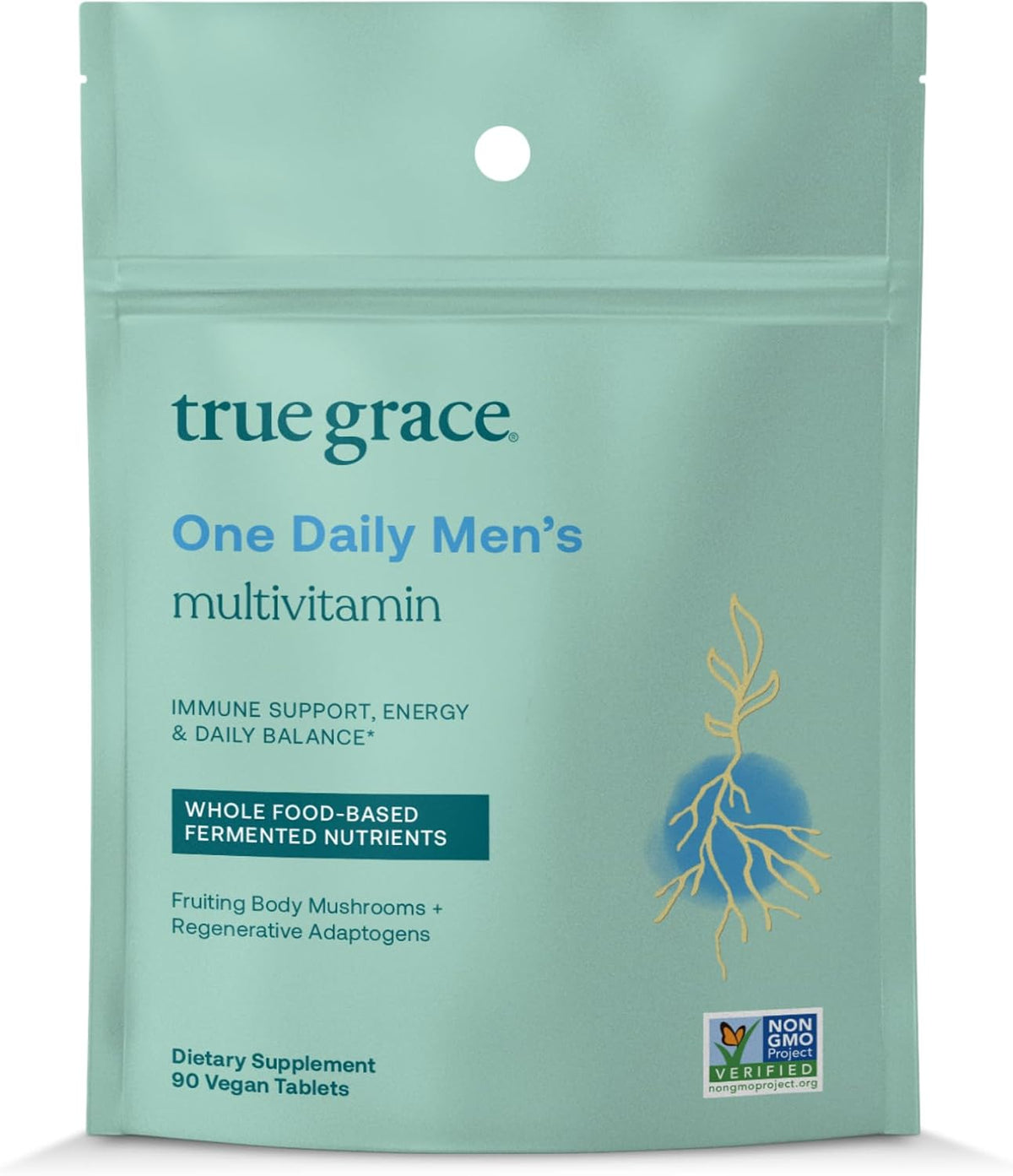 True Grace One Daily Men’s Multivitamin - Fermented Minerals, Organic Adaptogens & Mushrooms - 90 Vegan Tablets - görsel 1