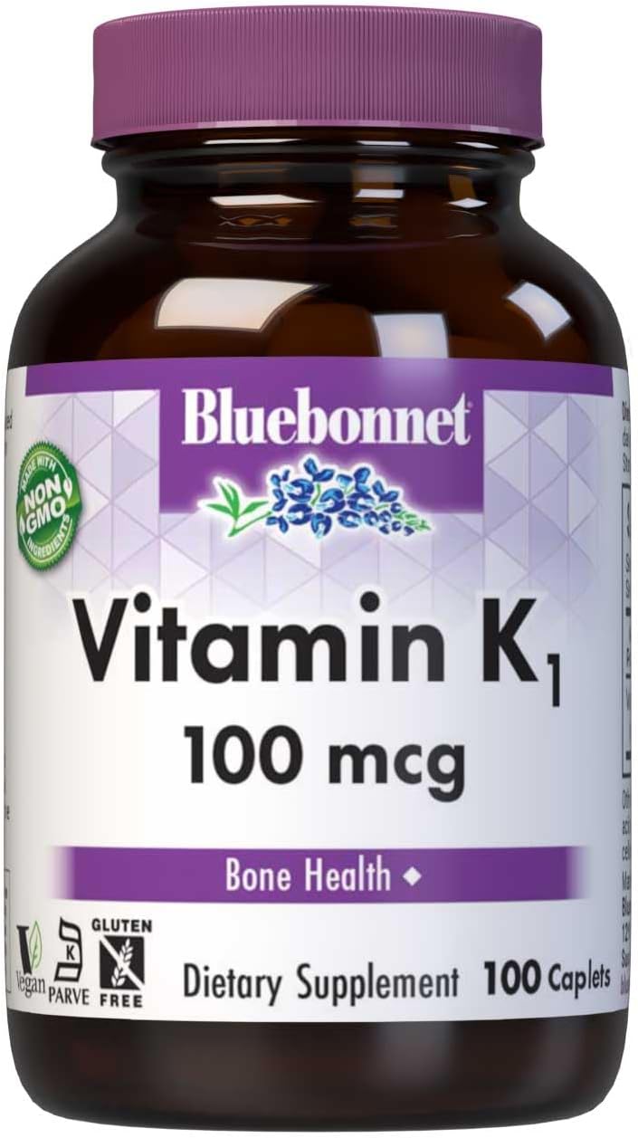Bluebonnet Vitamin K1 100 mcg – Phylloquinone Supplement for Bone Health – Vegan, Non-GMO, Gluten-Free – 100 Caplets - görsel 1