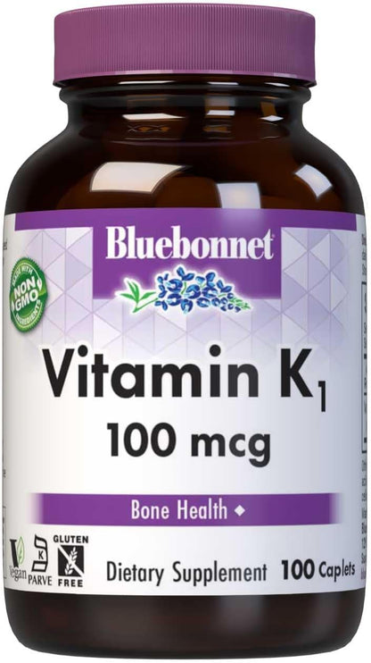 Bluebonnet Vitamin K1 100 mcg – Phylloquinone Supplement for Bone Health – Vegan, Non-GMO, Gluten-Free – 100 Caplets
