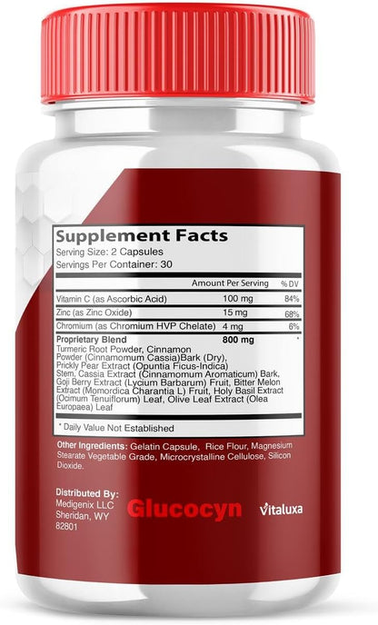 Vitaluxa Glucocyn Support Capsules - Maximum Strength Glycogen Health Formula, 800mg, 60 Capsules