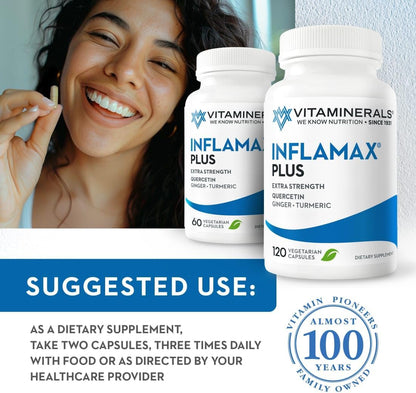 Vitaminerals® 121+ Inflamax® Plus | Quercetin | Proteolytic Enzymes | Ginger | Turmeric | Veg Caps (120)