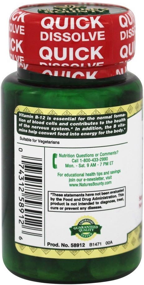 Nature's Bounty B-12 5000 mcg Quick Dissolve Tablets, Natural Cherry Flavour, 40 Count (Pack of 2) - görsel 3