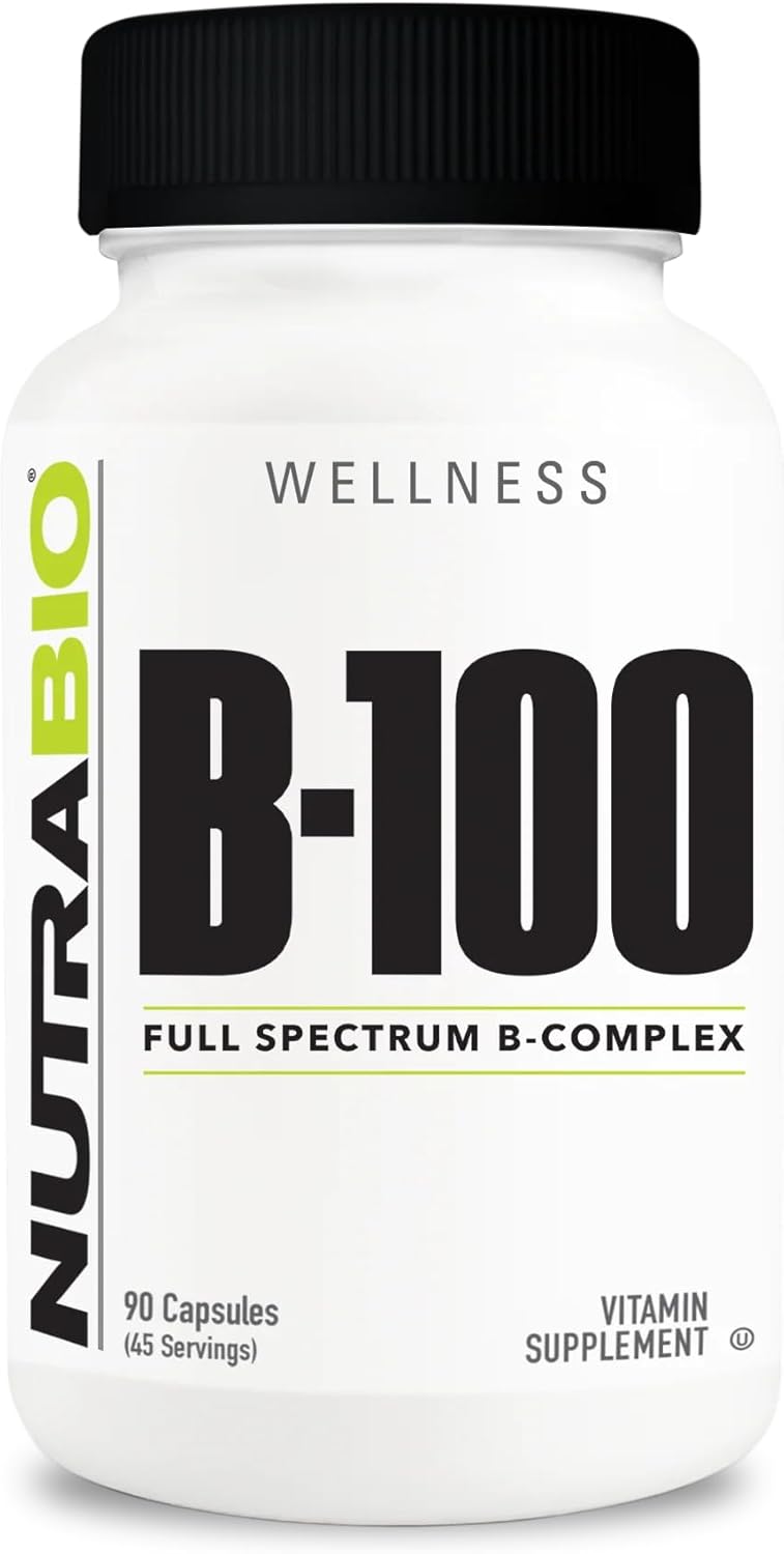 NutraBio B-100, B Vitamin Complex, Immune System Support, Healthy Hair, Skin and Nails, 90 Vegetable Capsules - görsel 1