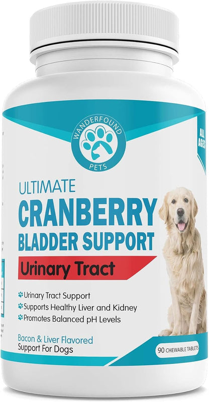 Wanderfound Pets Ultimate Cranberry Bladder UTI Support Supplement for Dogs - Bacon & Liver Flavour - 90 Chewable Tablets
