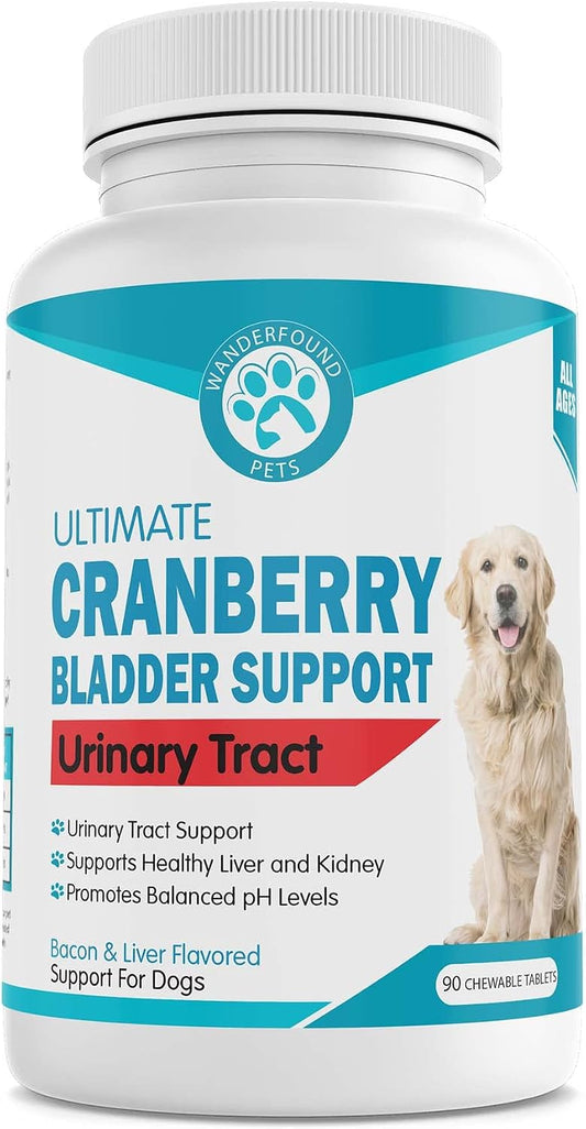 Wanderfound Pets Ultimate Cranberry Bladder UTI Support Supplement for Dogs - Bacon & Liver Flavour - 90 Chewable Tablets