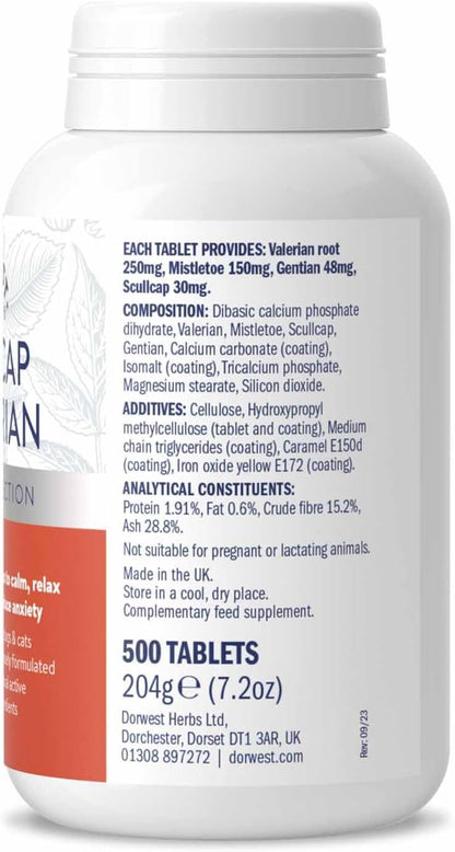 Dorwest Herbs Scullcap and Valerian Tablets for Dogs and Cats – 500 Tablets