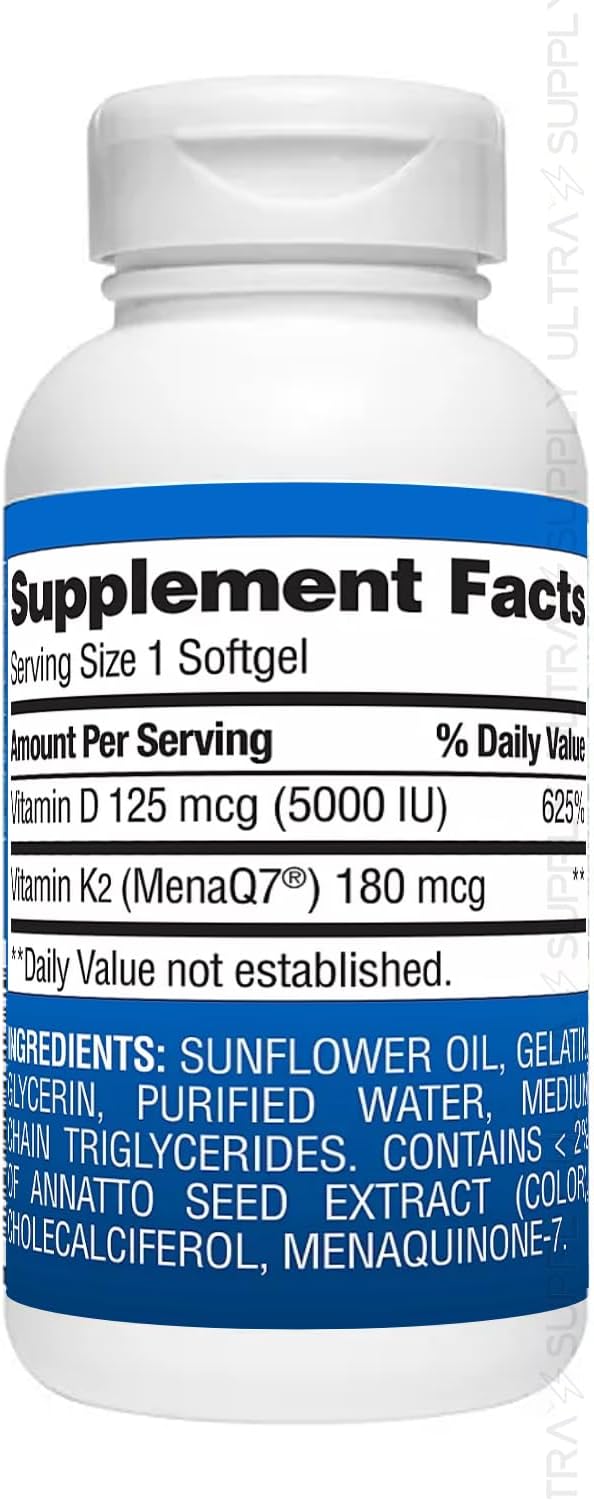 Members Mark Vitamin K2 + D3 (150 Soft gel capsules) - 180 mcg K2 (MenaQ7 MK-7) & 125 mcg (5000 IU) D3 - Bone, Heart & Immune Support - görsel 2