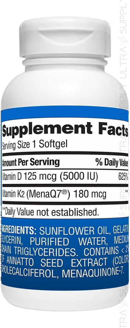Members Mark Vitamin K2 + D3 (150 Soft gel capsules) - 180 mcg K2 (MenaQ7 MK-7) & 125 mcg (5000 IU) D3 - Bone, Heart & Immune Support