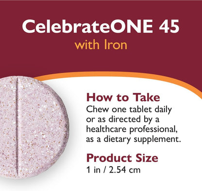 CelebrateONE 45 Bariatric Multivitamin with Iron – Once Daily Midnight Cherry Chewable for Gastric Sleeve & Bypass Patients – 45 mg Iron, 30 Tablets, 1 Month Supply