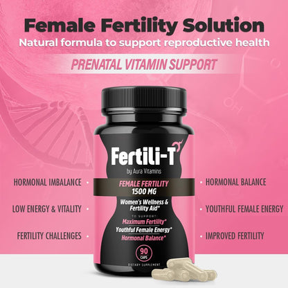 Fertili-t Female (90 Caps) - Natural Fertility Support, Hormonal Balance & Prenatal Vitamins for Women, Conception Support with Aguaje & Red Maca (30-Day Supply)