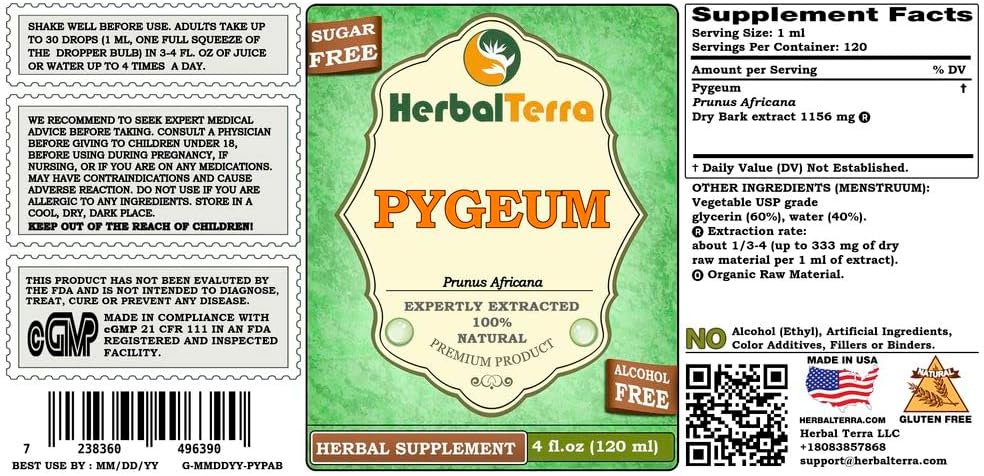 African Cherry Pygeum (Prunus africana) Glycerite - Alcohol-Free Liquid Extract from Dried Bark - 20 x 120 ml - görsel 2