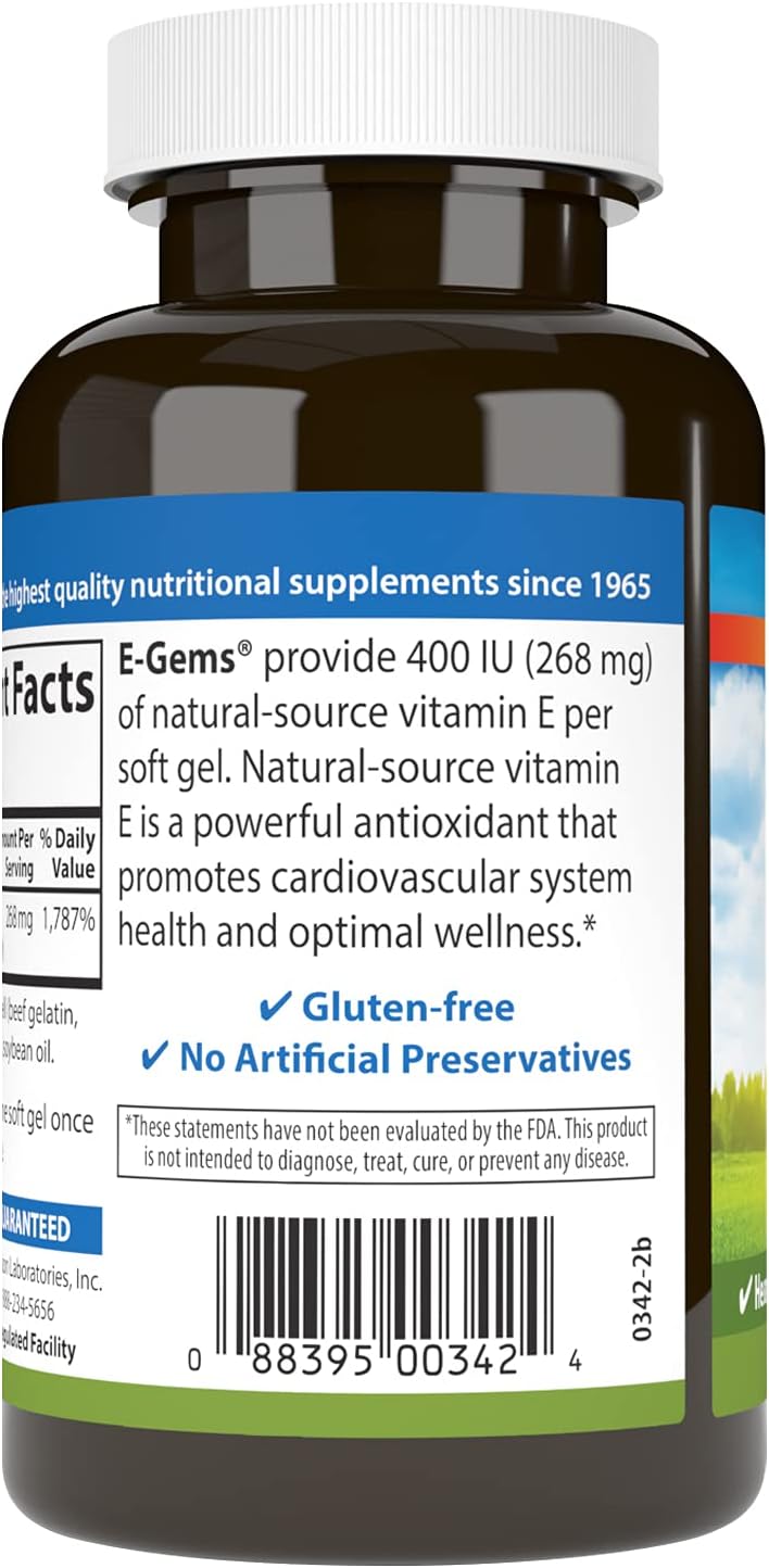 Carlson E-Gems Vitamin E 400 IU – Cardiovascular Health & Antioxidant Support, 200 Softgels - görsel 3