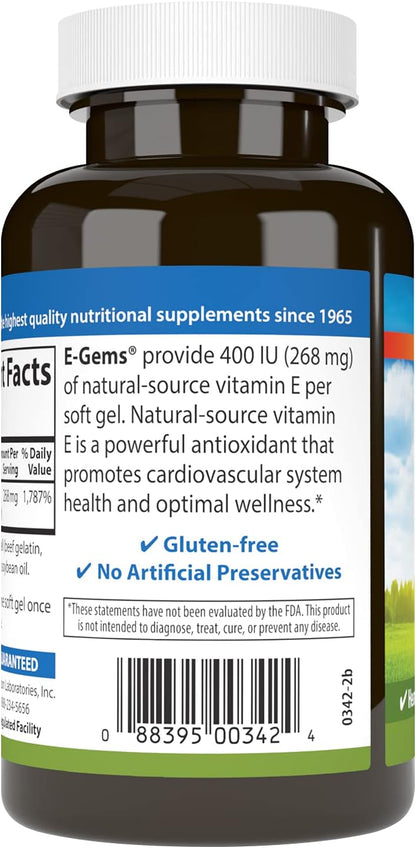 Carlson E-Gems Vitamin E 400 IU – Cardiovascular Health & Antioxidant Support, 200 Softgels