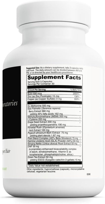 DAVINCI Labs Hair Effects – Biotin Supplement for Healthy Hair Growth & Skin – with Zinc, Saw Palmetto, Grape Seed Extract – Gluten-Free – 90 Vegetarian Capsules