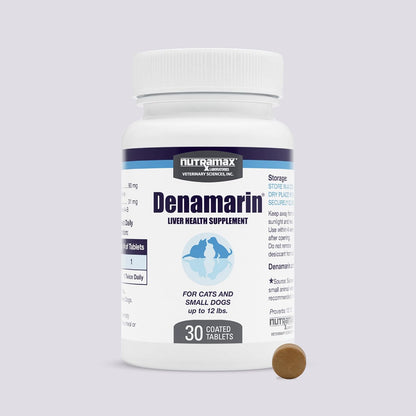 Nutramax Denamarin for Small Dogs and Cats, Liver Health Supplement with S-adenosylmethionine (SAMe) plus Silybin, Coated Tablets, 30 Tablets