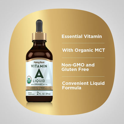 Piping Rock Vitamin A Liquid Drops - 2 fl oz with Organic MCT Oil, Non-GMO & Gluten-free