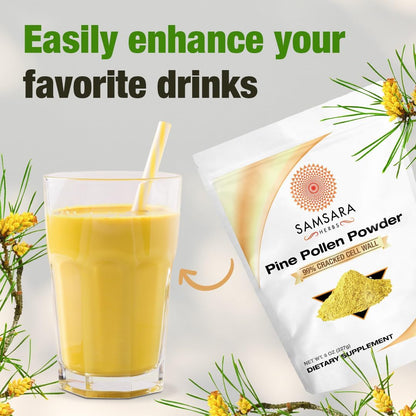 Samsara Herbs Pine Pollen Powder, Wild-Harvested, 99% Cracked Cell Wall (4 oz / 114 g) – Supports Healthy Energy & Vitality