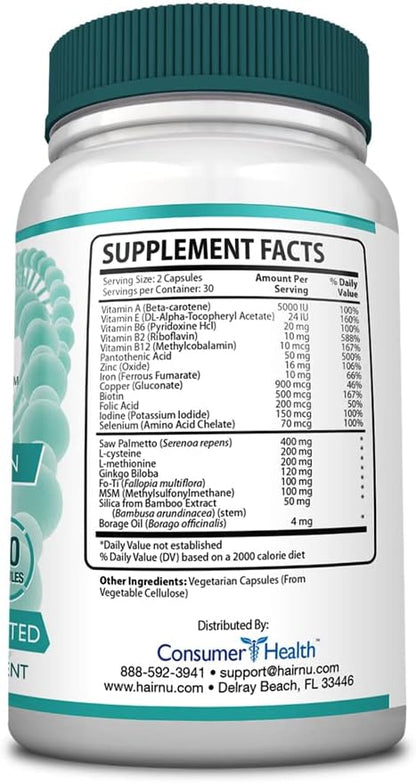 Natural Hair Growth Solution – Dietary Supplement, 60 Capsules