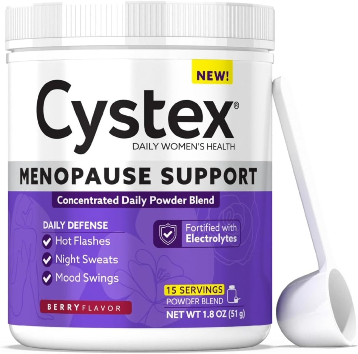Cystex Menopause Support Powder - Daily Support for Hot Flushes, Night Sweats, & Mood Balance - Electrolyte-Enhanced Drink Mix with Clinically-Studied Ingredients, Berry Flavour - 15 Servings - görsel 1