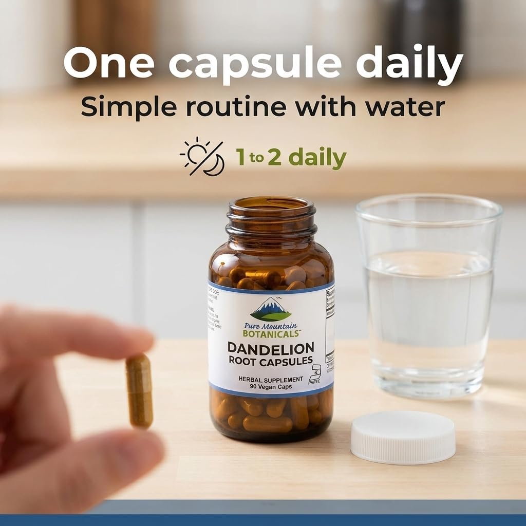 Pure Mountain Botanicals Dandelion Root Capsules – Organic 450mg, 90 Count - görsel 4