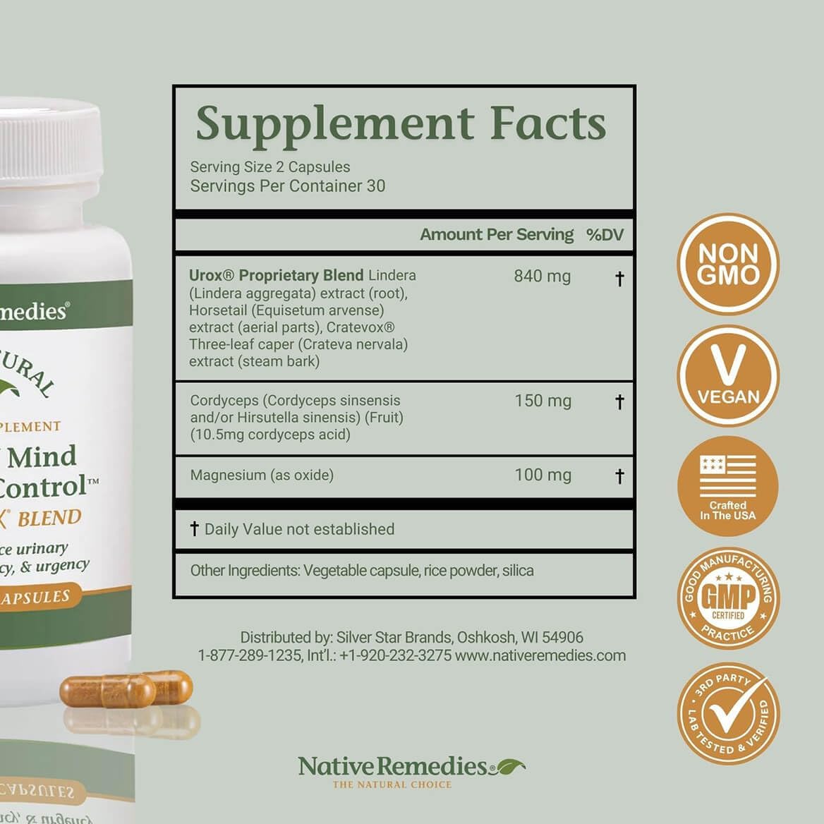 Native Remedies Peace of Mind with Urox – Bladder Support Supplement for Women and Men (60 Capsules) - görsel 6
