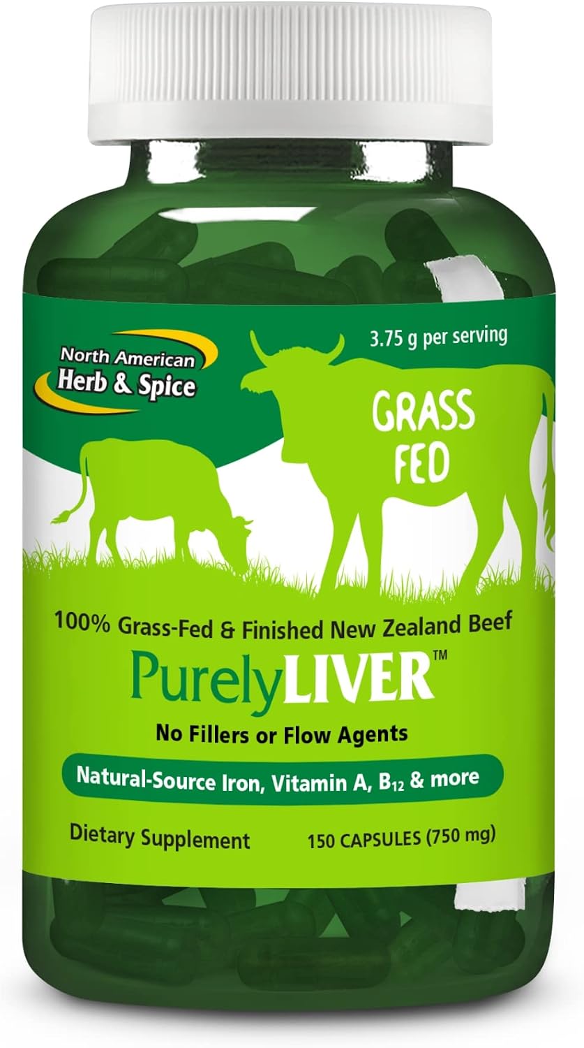 NORTH AMERICAN HERB & SPICE PurelyLiver - 150 Capsules - Grass-Fed Beef Liver with Vitamin A, B12 & Iron - görsel 1