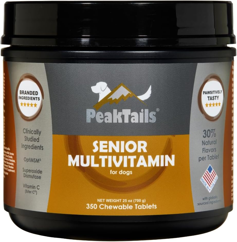 PeakTails Senior Multivitamin for Dogs – 350 Chewable Tablets with MSM, Superoxide Dismutase - görsel 1
