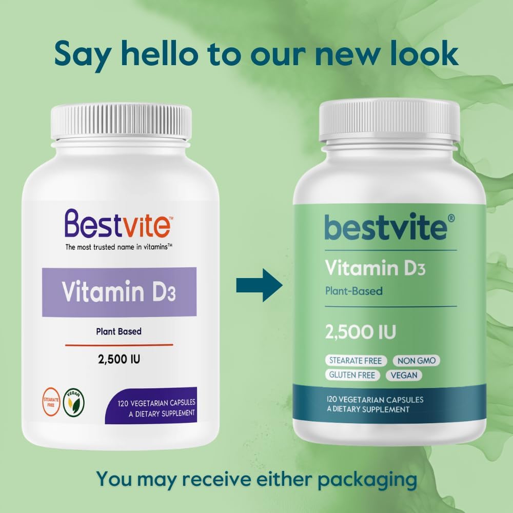BESTVITE Vegan Vitamin D3 2500 IU (120 Vegetarian Capsules) - Vegan, Non-GMO, Gluten-free - görsel 7