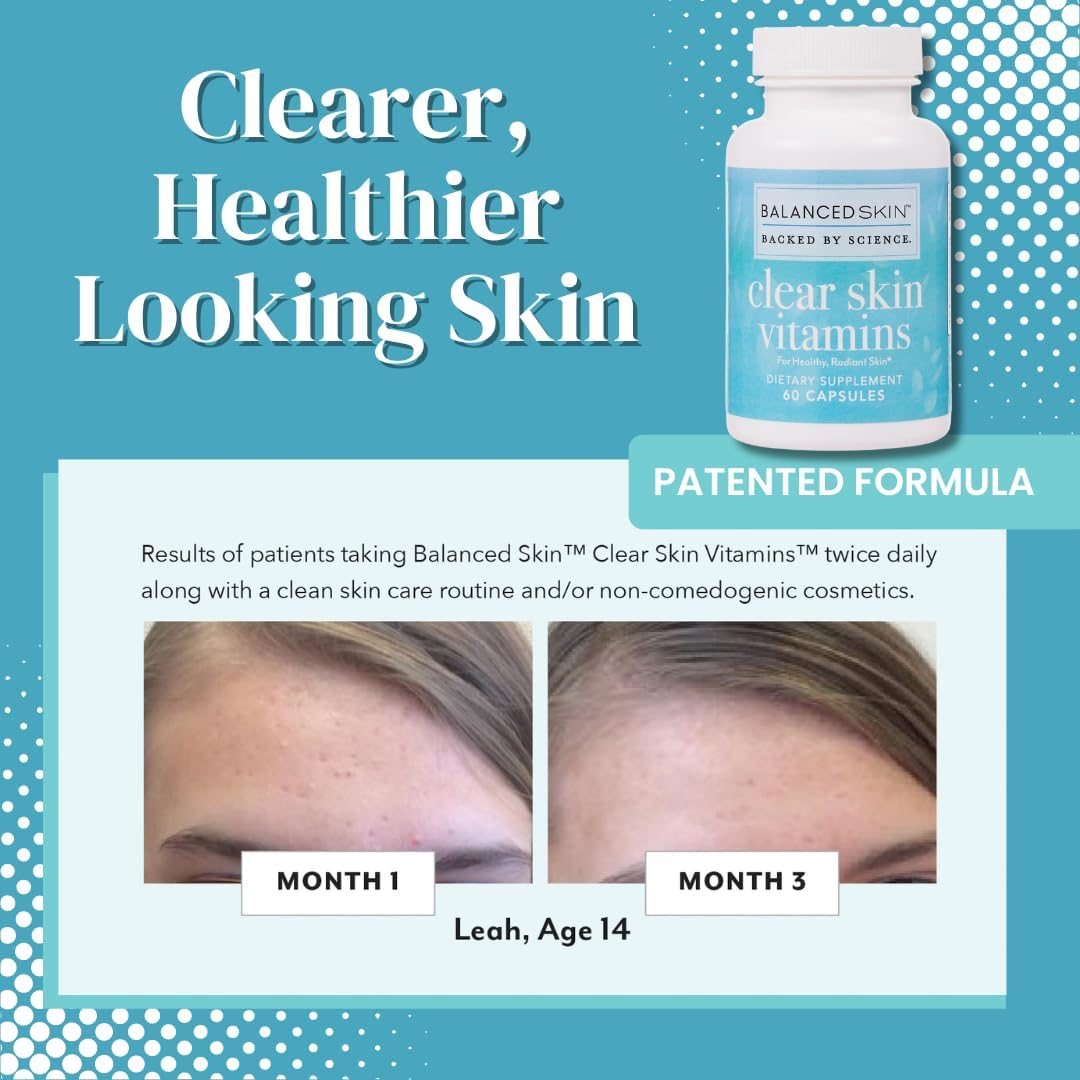 Clear Skin Vitamins for Women & Men - Supplement for Healthy Glowing Skin and Acne Control - Patented and Dermatologist Developed Hormonal & Cystic Acne Pills - görsel 2