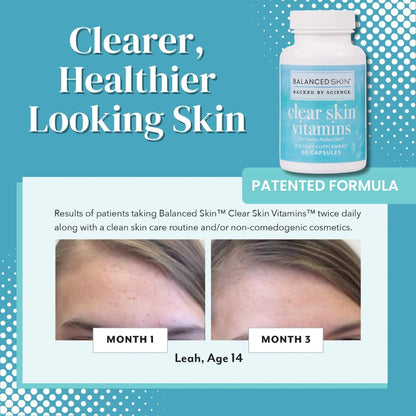 Clear Skin Vitamins for Women & Men - Supplement for Healthy Glowing Skin and Acne Control - Patented and Dermatologist Developed Hormonal & Cystic Acne Pills