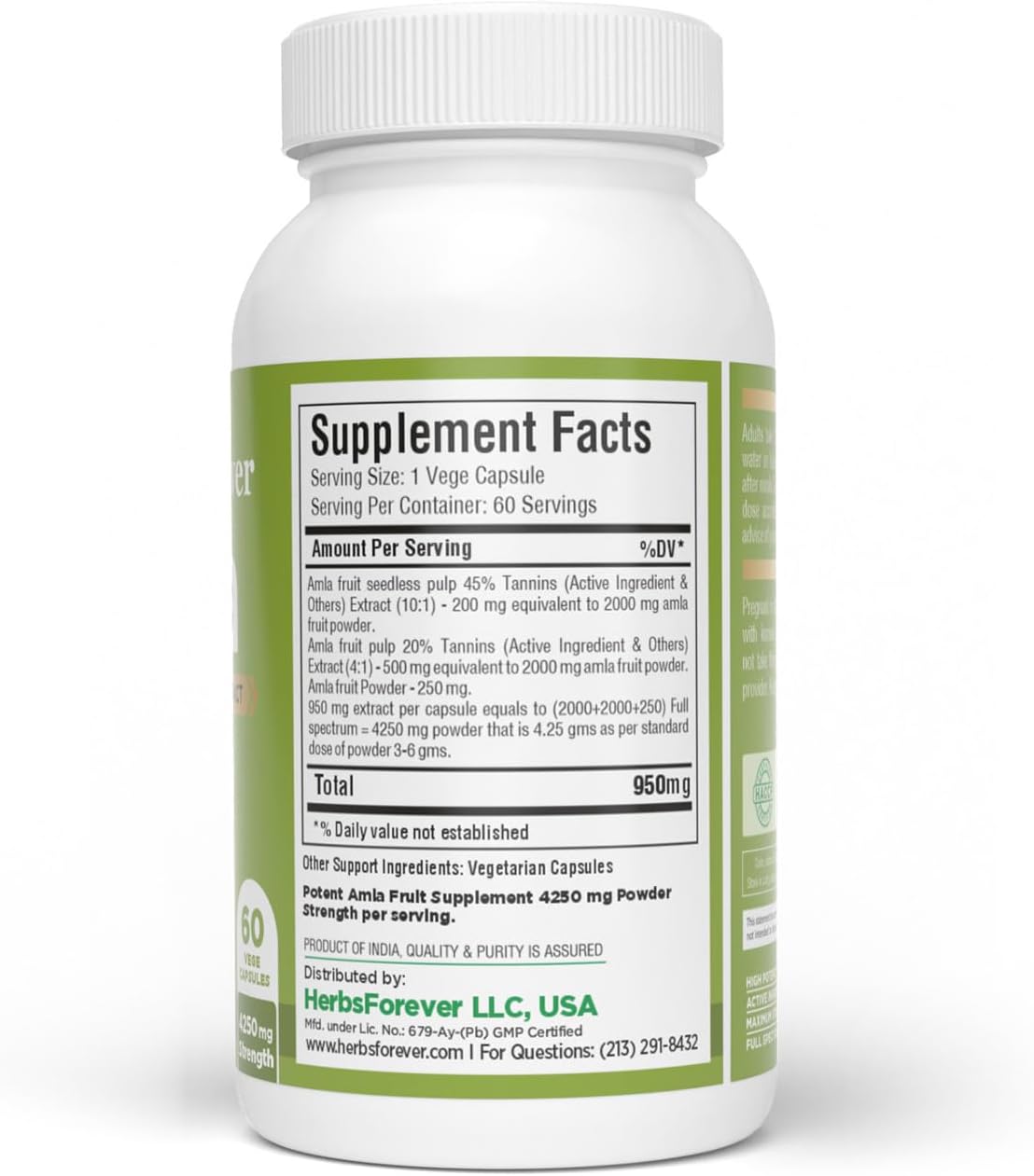 Herbsforever Amla (Indian Gooseberry) Powder - 950mg per Serving, 60 Veg Capsules - görsel 7