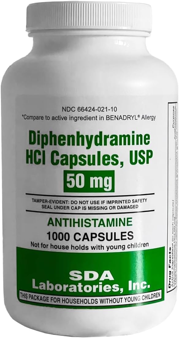 SDA LABORATORIES Diphenhydramine 50mg Allergy Relief - 1000 Capsules - görsel 1