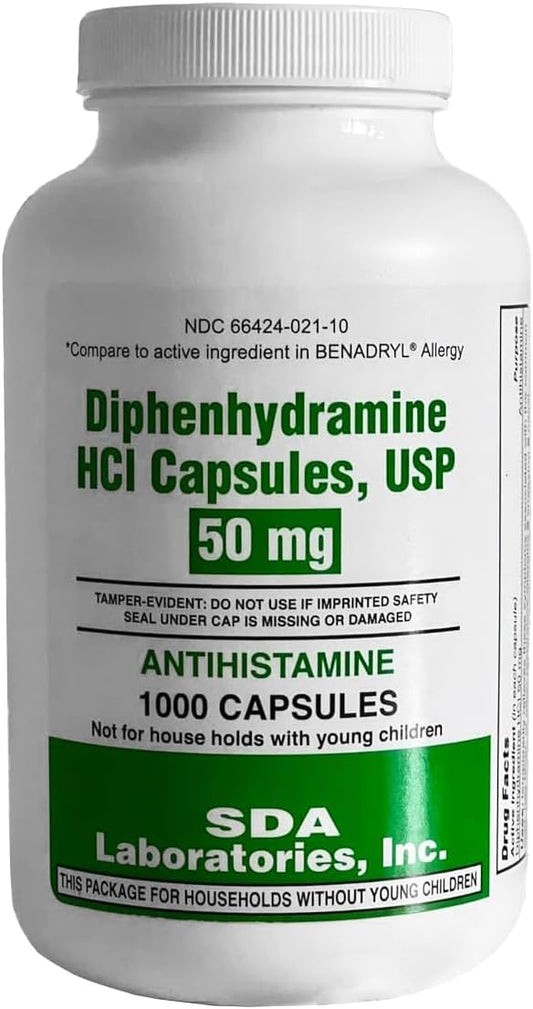 SDA LABORATORIES Diphenhydramine 50mg Allergy Relief - 1000 Capsules
