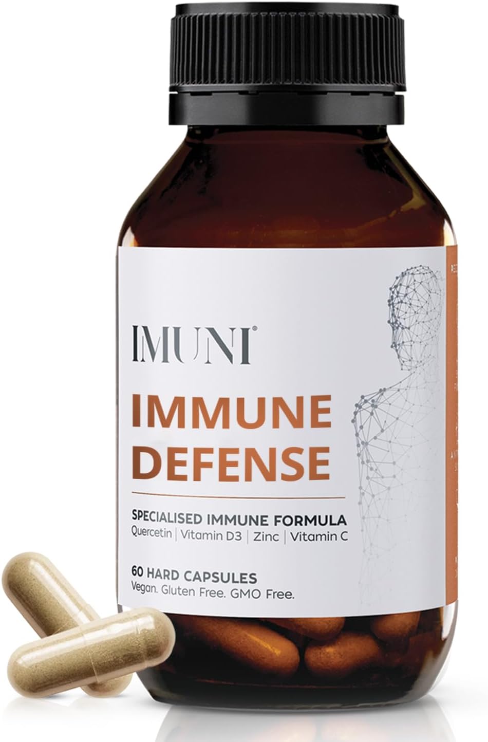 IMUNI Allergy Support & Immune Defence – Quercetin Supplement with Vitamin C, Zinc & D3 | Seasonal Wellness Support | 60 Vegan Capsules - görsel 1