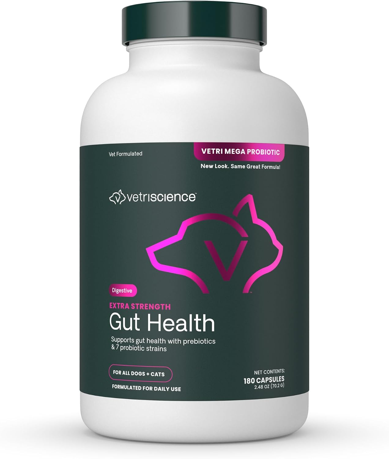 VetriScience Extra Strength Gut Health Probiotic & Prebiotic for Dogs & Cats, 180 Capsules - görsel 1