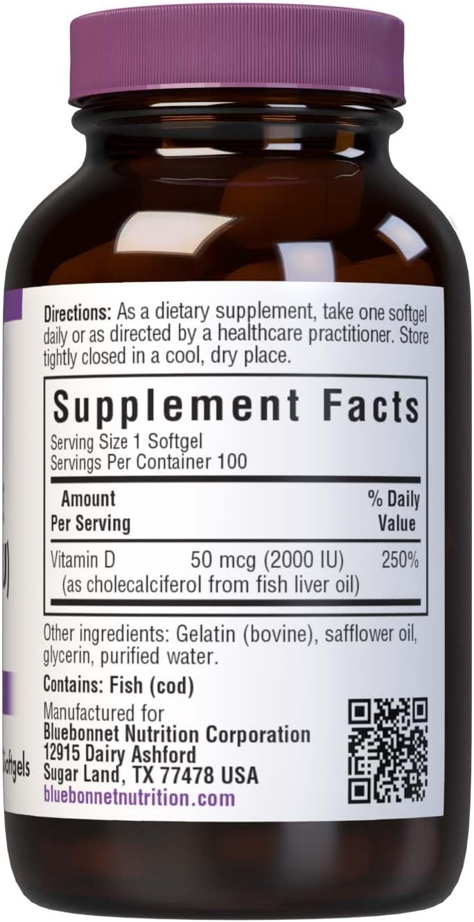 BlueBonnet Vitamin D3 2000 IU – 100 Softgels (Cholecalciferol from Deep Sea Fish Oil) - görsel 2