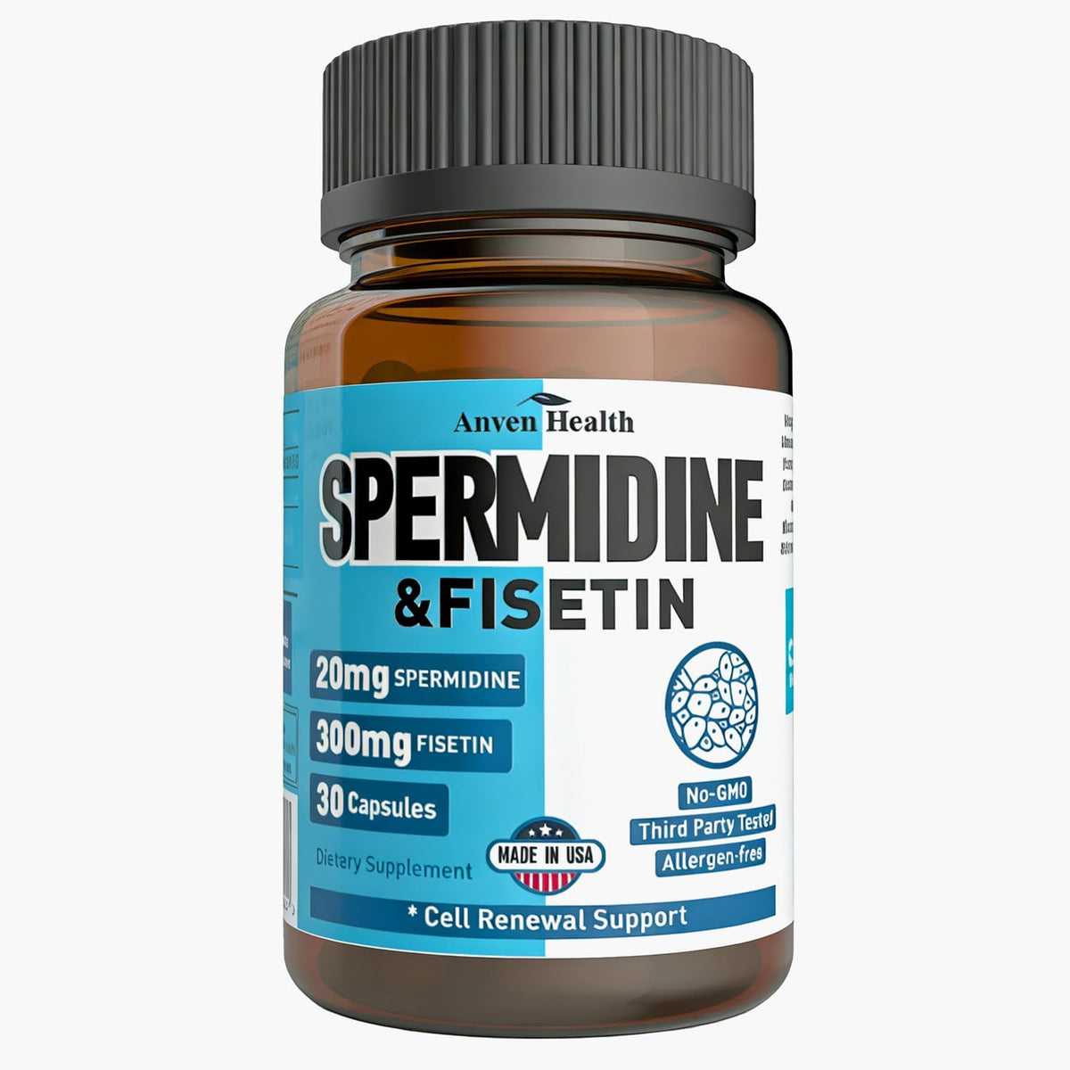 Spermidine & Fisetin Food Supplement - 20mg Spermidine & 300mg Fisetin per serving, 30 Vegetable Capsules - görsel 1