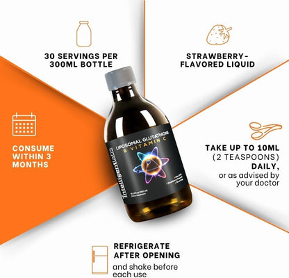 Intelligent Labs Liposomal Glutathione + Vitamin C, Advanced Liquid Antioxidant Formula, 500 mg Reduced L-Glutathione and 1000 mg Vitamin C per Serving, 30 Servings, Soya-free