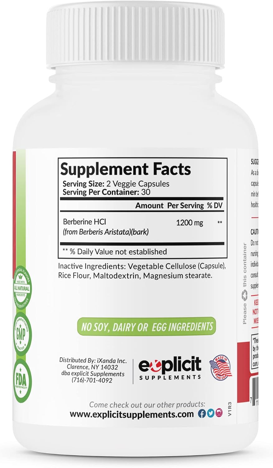 Natural Berberine HCl - 1200mg Maximum Strength – 60 Capsules – 1 Month Supply - görsel 7