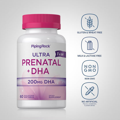 Piping Rock Prenatal Vitamins for Women with DHA | 60 Softgels | Multivitamin with Iron, Folic Acid, Omega 3 | Ultra Complex Supplement | GM-free, Gluten-free