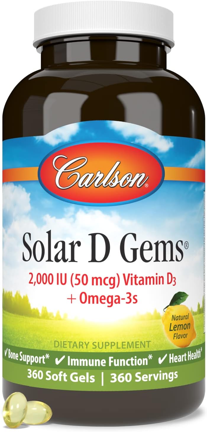 Carlson Solar D Gems, Vitamin D3 and Omega-3 Supplement, 2000 IU, Lemon Flavour, 360 Softgels - görsel 5