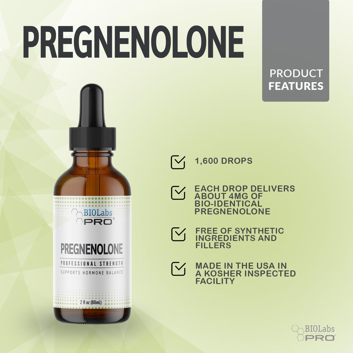 BIOLABS PRO Pregnenolone, Natural Bio-Identical Pregnenolone Oil, Supports Hormone Balance, 60ml Bottle – Six Month Supply - görsel 3