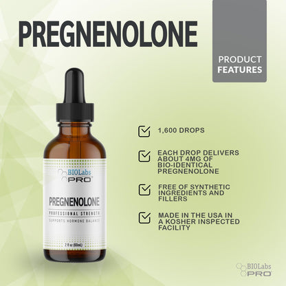 BIOLABS PRO Pregnenolone, Natural Bio-Identical Pregnenolone Oil, Supports Hormone Balance, 60ml Bottle – Six Month Supply