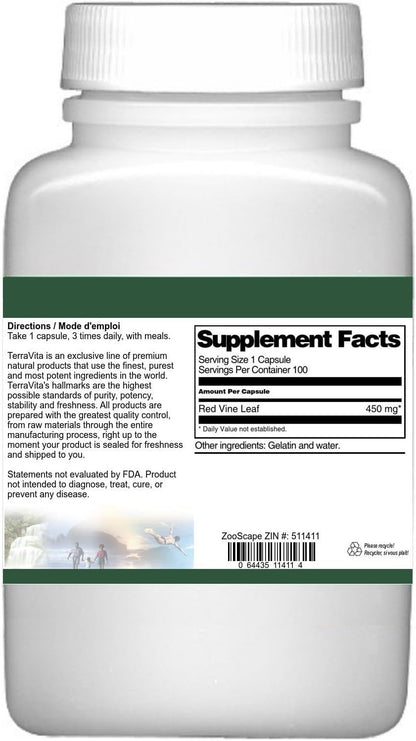 Red Vine Leaf (Vitis vinifera) - 450 mg, 100 Capsules