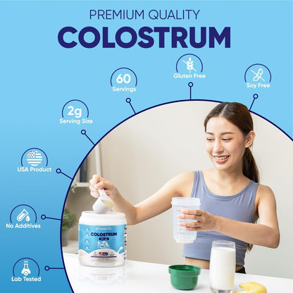 Vitamatic Bovine Colostrum Powder - 50% IgG, Unflavoured - 120g (60 Servings)