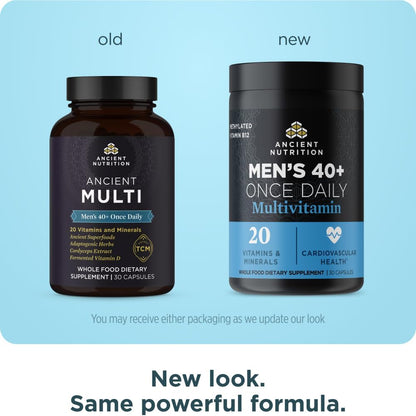 Ancient Nutrition Multivitamin for Men, Men's 40+ Once Daily Supplement, Magnesium, Vitamin A, Methylated B and K2, Supports Immune System, 30 Capsules
