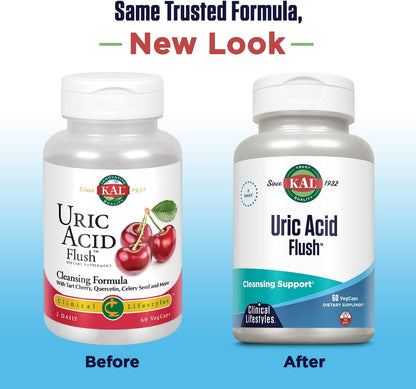 KAL Uric Acid Flush - Tart Cherry Blend, Celery Seed and More - 60 Vegetable Capsules