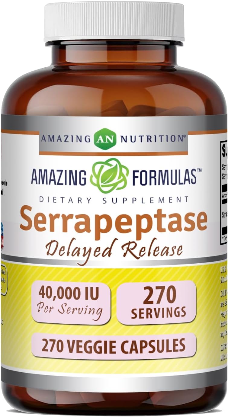 Amazing Formulae Serrapeptase Supplement – 40,000 IU, 270 Vegetarian Capsules - görsel 1