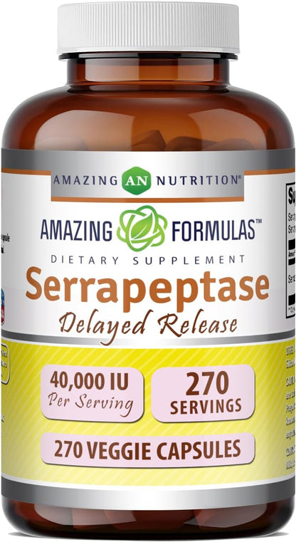 Amazing Formulae Serrapeptase Supplement – 40,000 IU, 270 Vegetarian Capsules